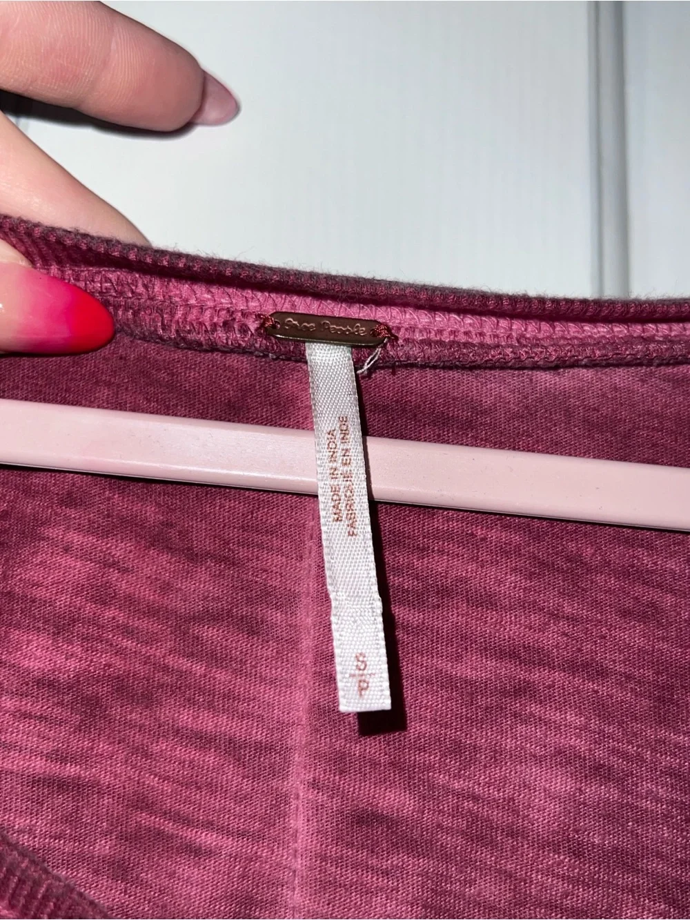 Free People Long Sleeve Henley Top in Wine Red